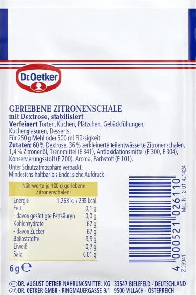 Dr. Oetker Finesse Geriebene Zitronenschale