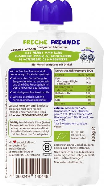 Freche Freunde Quetschie Apfel-Birne-Blaubeere & Dinkel