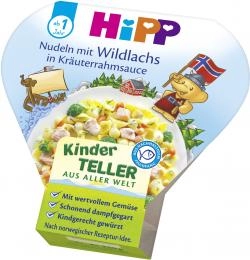 Hipp Kinder Teller Nudeln mit Wildlachs in Kräuterrahmsauce