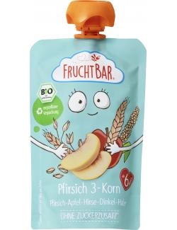 FruchtBar Bio Quetschie Fruchtpüree Pfirsich 3-Korn Pfirsich-Apfel-Hirse-Dinkel-Hafer