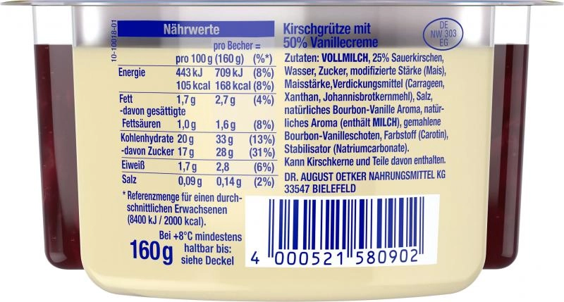 Dr. Oetker Löffelglück Kirsch Grütze mit Vanillecreme