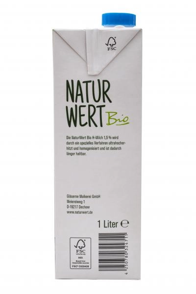 NaturWert Bio fettarme H-Milch 1,5 %