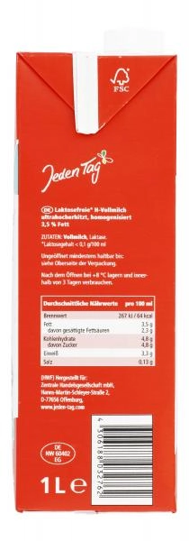 Jeden Tag Laktosefreie H-Vollmilch 3,5%