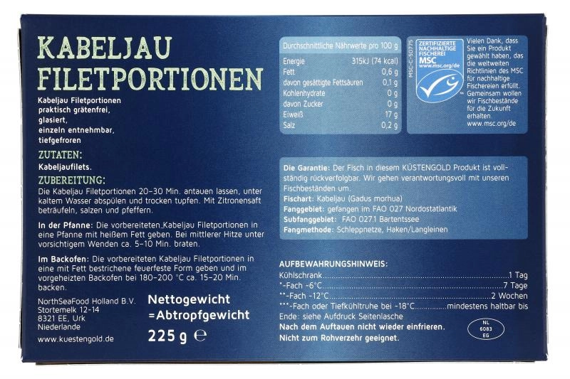 Küstengold Kabeljau Filetportionen