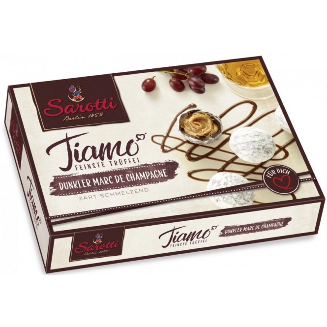 Sarotti Tiamo Feinste Trüffel dunkler Marc de Champagne 125G