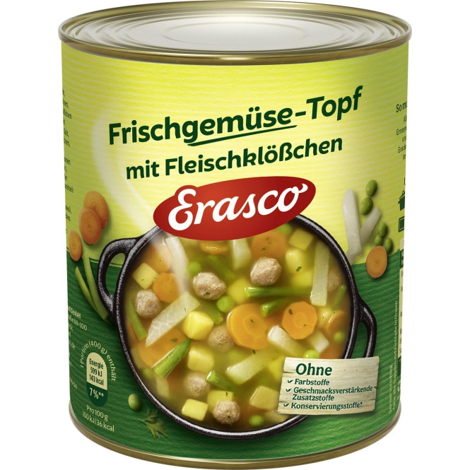 Erasco Frischgemüse-Topf mit Fleischklößchen 800G