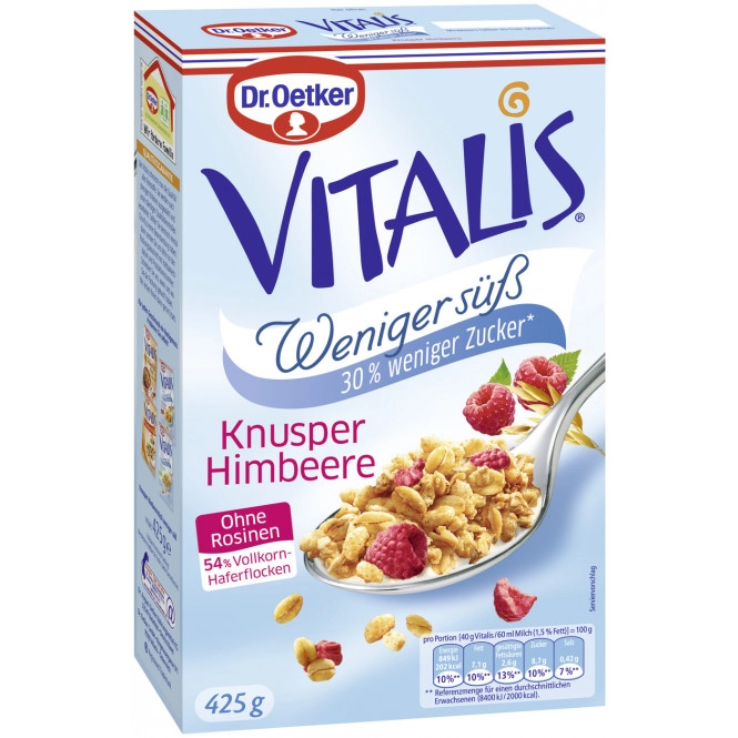 Dr.Oetker Vitalis Knusper Himbeer weniger süß 425G