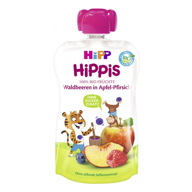 Hipp Bio Hippis Waldbeeren in Apfel-Pfirsich 100G