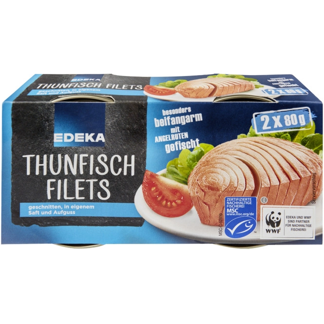 EDEKA Thunfischfilets in eigenem Saft und Aufguss 2x 80G