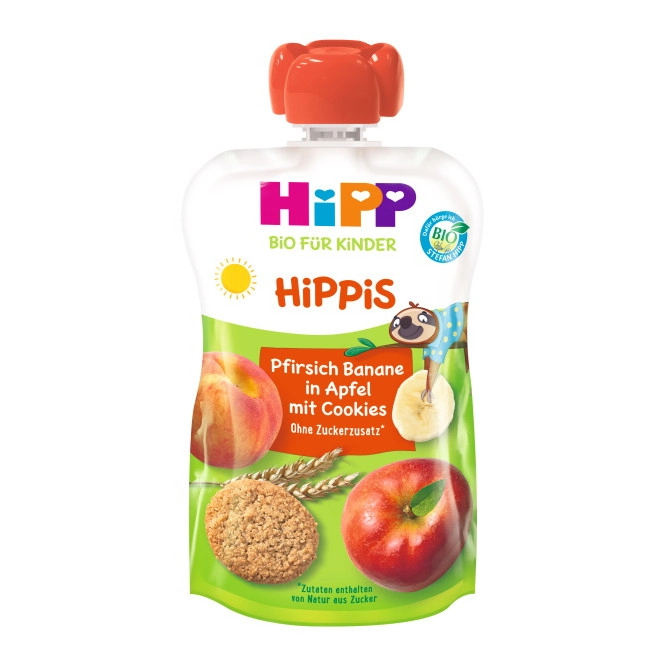 Hipp Bio Hippis Pfirsich-Banane in Apfel mit Cookies ab 1 Jahr 100G