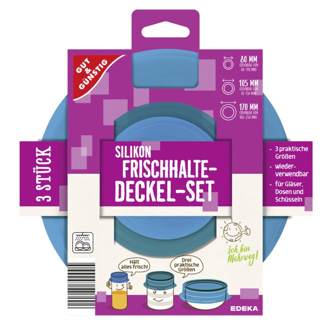 Gut & Günstig Silikon Frischhaltedeckel-Set 3ST