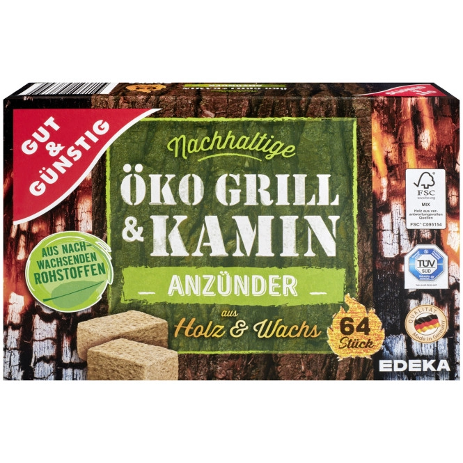 Gut & Günstig Öko Grill & Kamin Anzünder aus Holz & Wachs 64ST