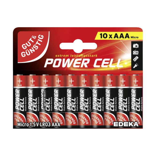 Gut & Günstig Power Cell Alkaline Micro AAA 1,5V LR03 10ST