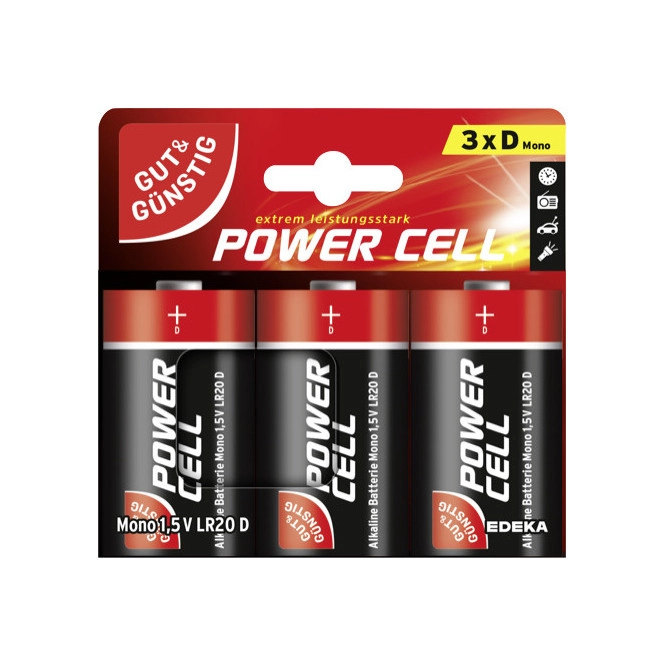 Gut & Günstig Power Cell Alkaline Mono D 1,5V LR20 Batterien 3ST