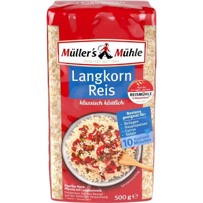 Müllers Mühle Langkorn Parboiled Reis 500G