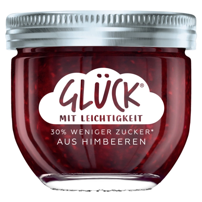 Glück Fruchtaufstrich Himbeere 30% weniger Zucker 230G