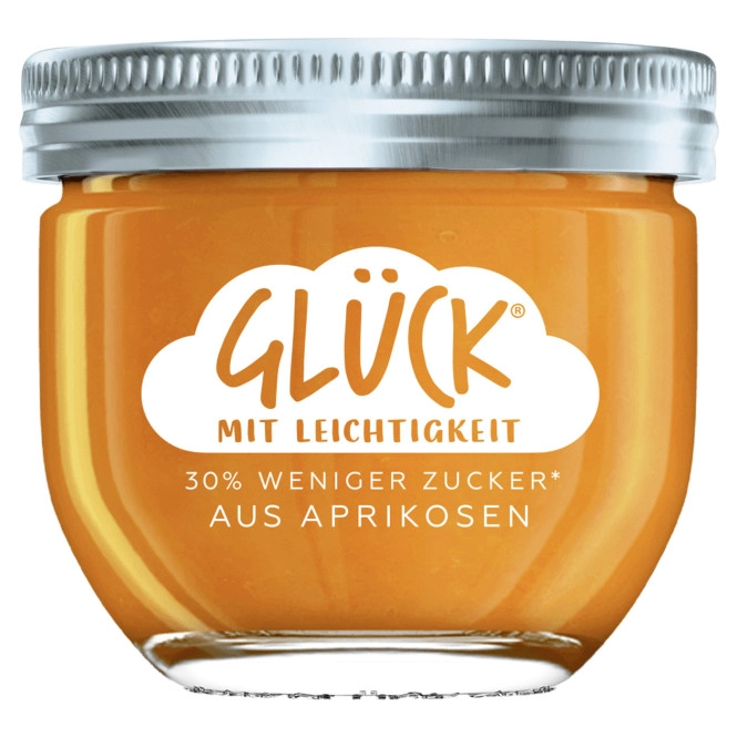 Glück Fruchtaufstrich Aprikose 30% weniger Zucker 230G