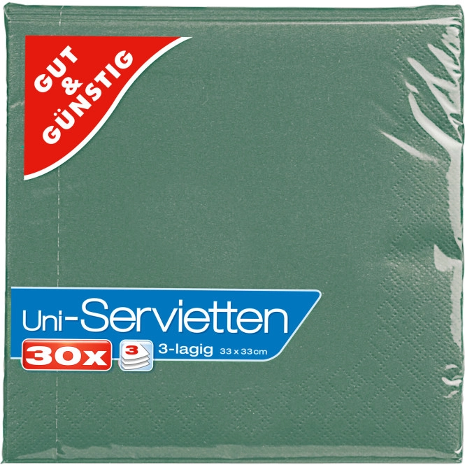 Gut & Günstig Uni-Servietten 3-lagig 33x33cm 30ST