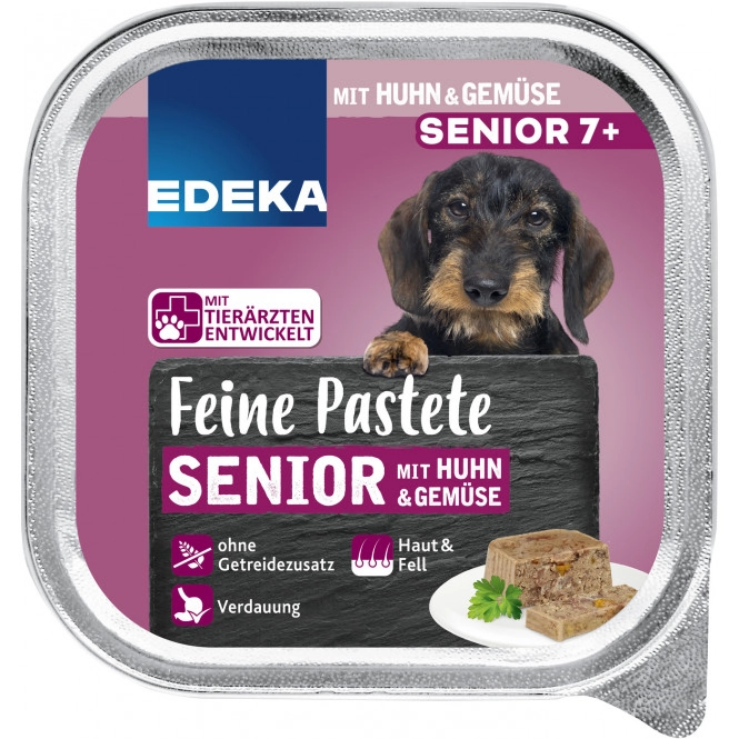 EDEKA Feine Pastete Senior mit Huhn & Gemüse Hundefutter nass 150G