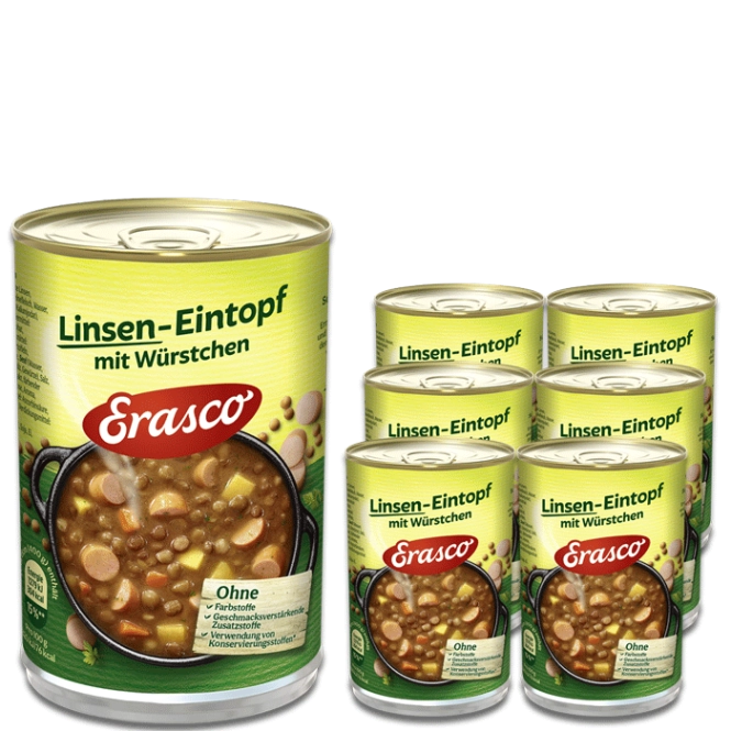 Erasco Linsen-Eintopf mit Würstchen 1 Portion 6x400G