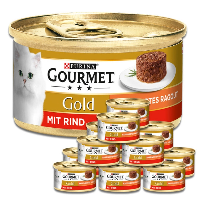 Purina Gourmet Gold Raffiniertes Ragout Rind Katzenfutter nass 12x85G