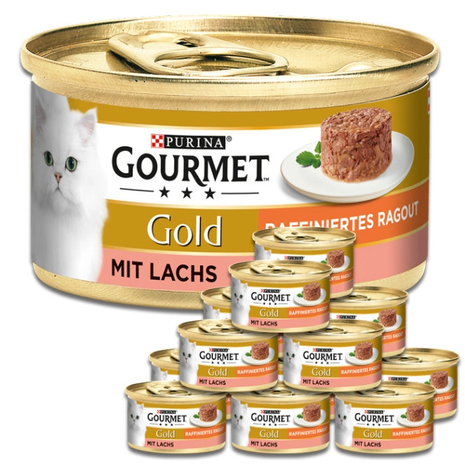 Purina Gourmet Gold Raffiniertes Ragout Lachs Katzenfutter nass 12x85G