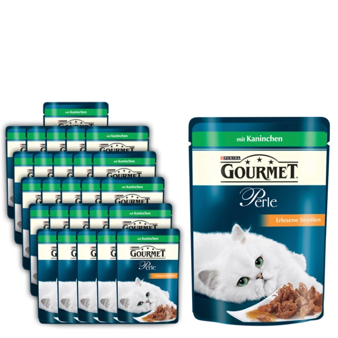 Purina Gourmet Perle Erlesene Streifen in Sauce mit Kaninchen Katzennassnahrung 26x85G