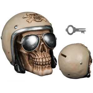 Spardose Totenkopf mit Motorradhelm ZZZ-kein Hersteller