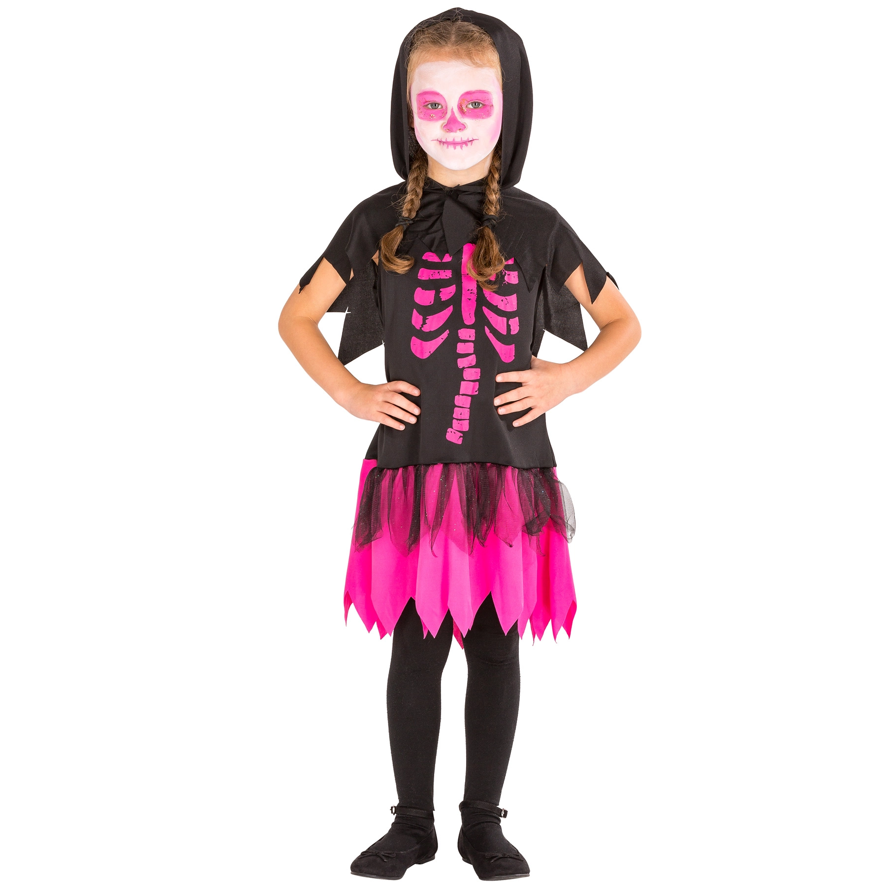 Girlie Skelett Kleid mit Kapuze - 116 (5-7 Jahre)