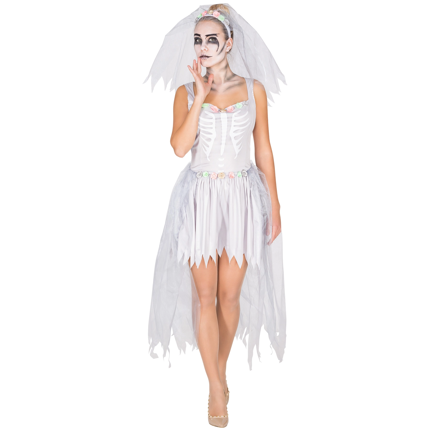 Frauenkostüm Brautkleid Skelett - L