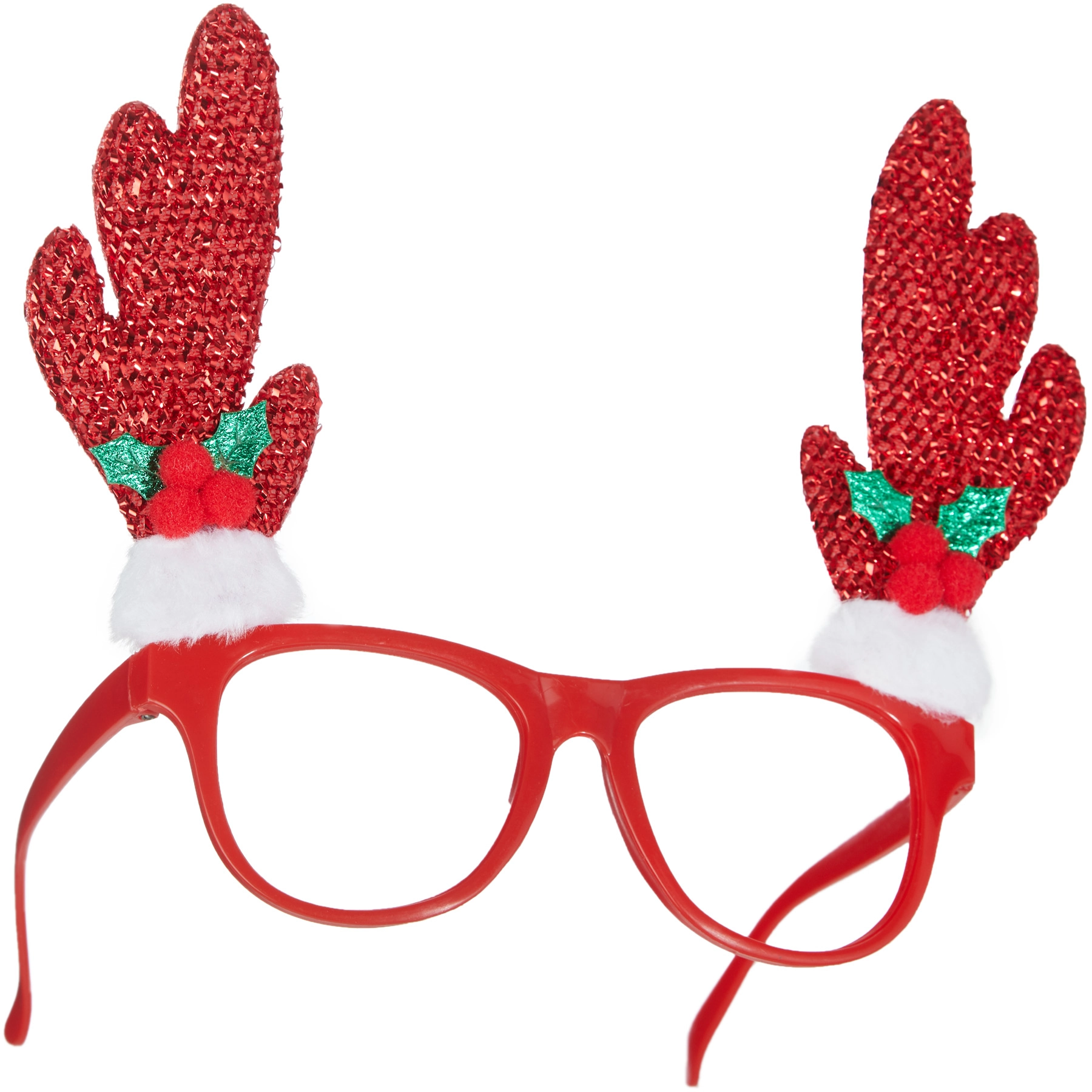 Spaßbrille Rentier mit Nikolausgeweih - rot/weiß