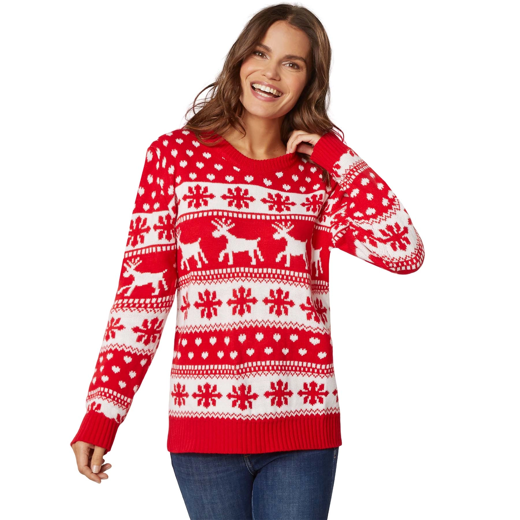 Weihnachtspullover Winterzauber rot-weiß für Frauen - XXL