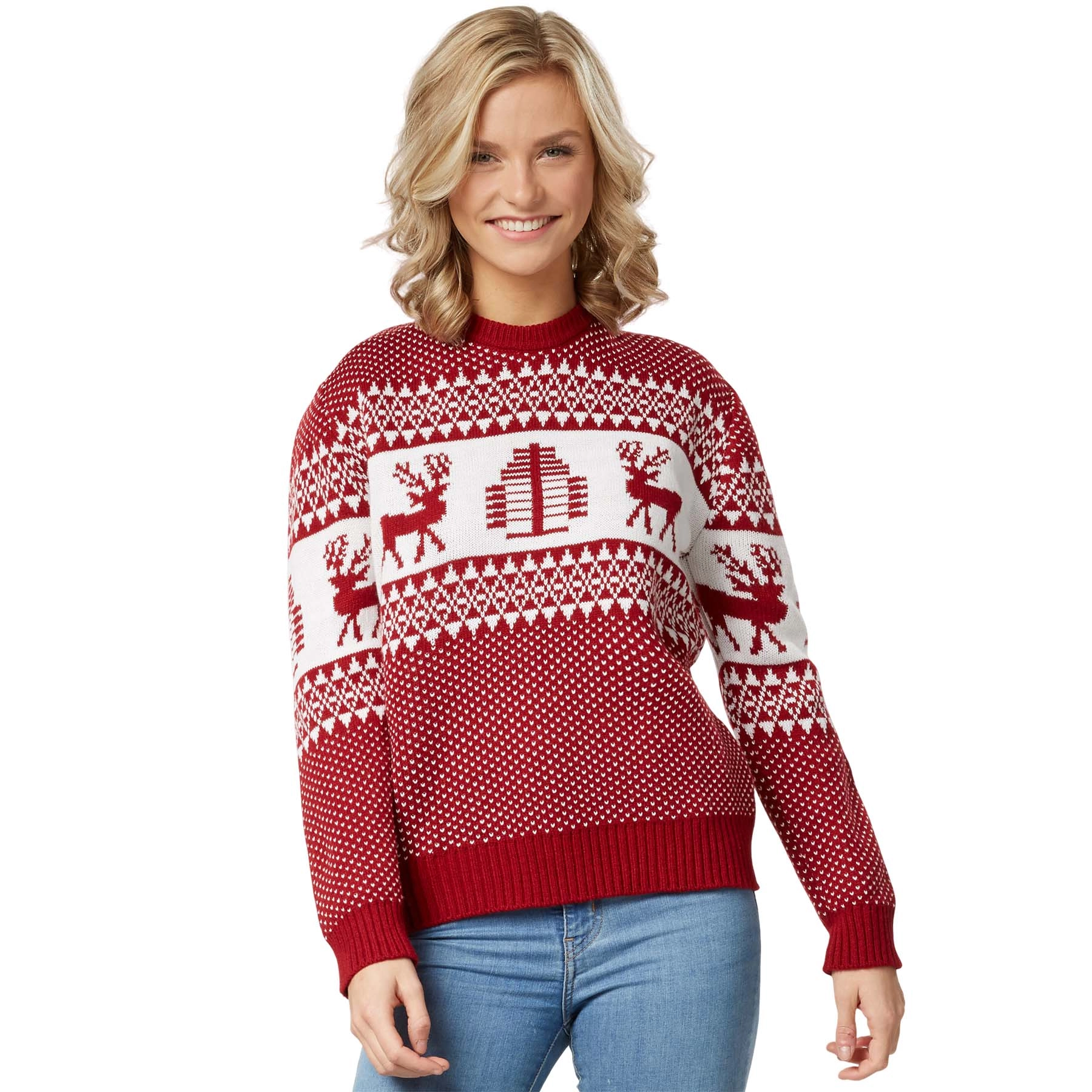 Weihnachtspullover Winterwunderland rot-weiß für Frauen - M