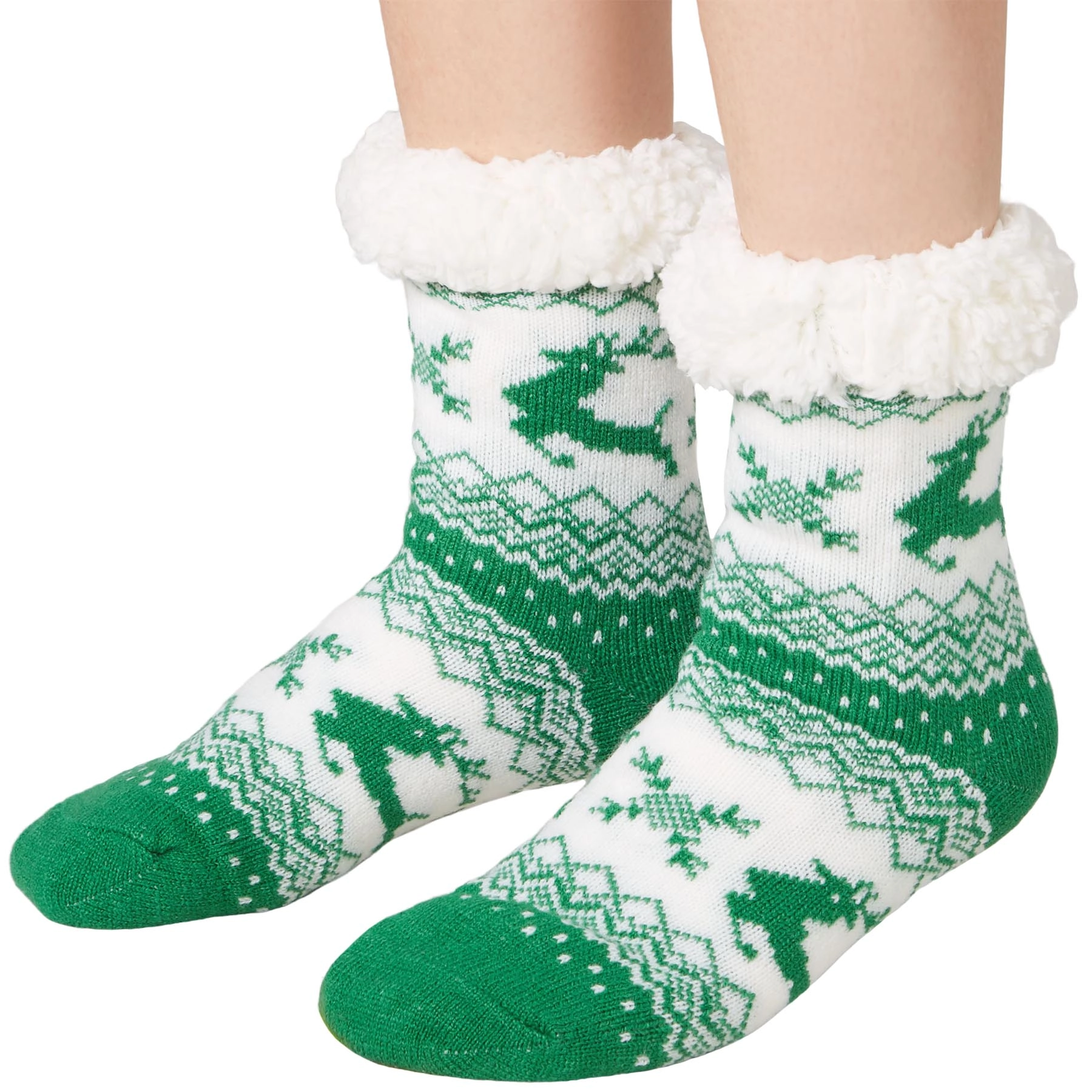 Kuschelsocken mit Rentier-Motiv grün-weiß - 47-50