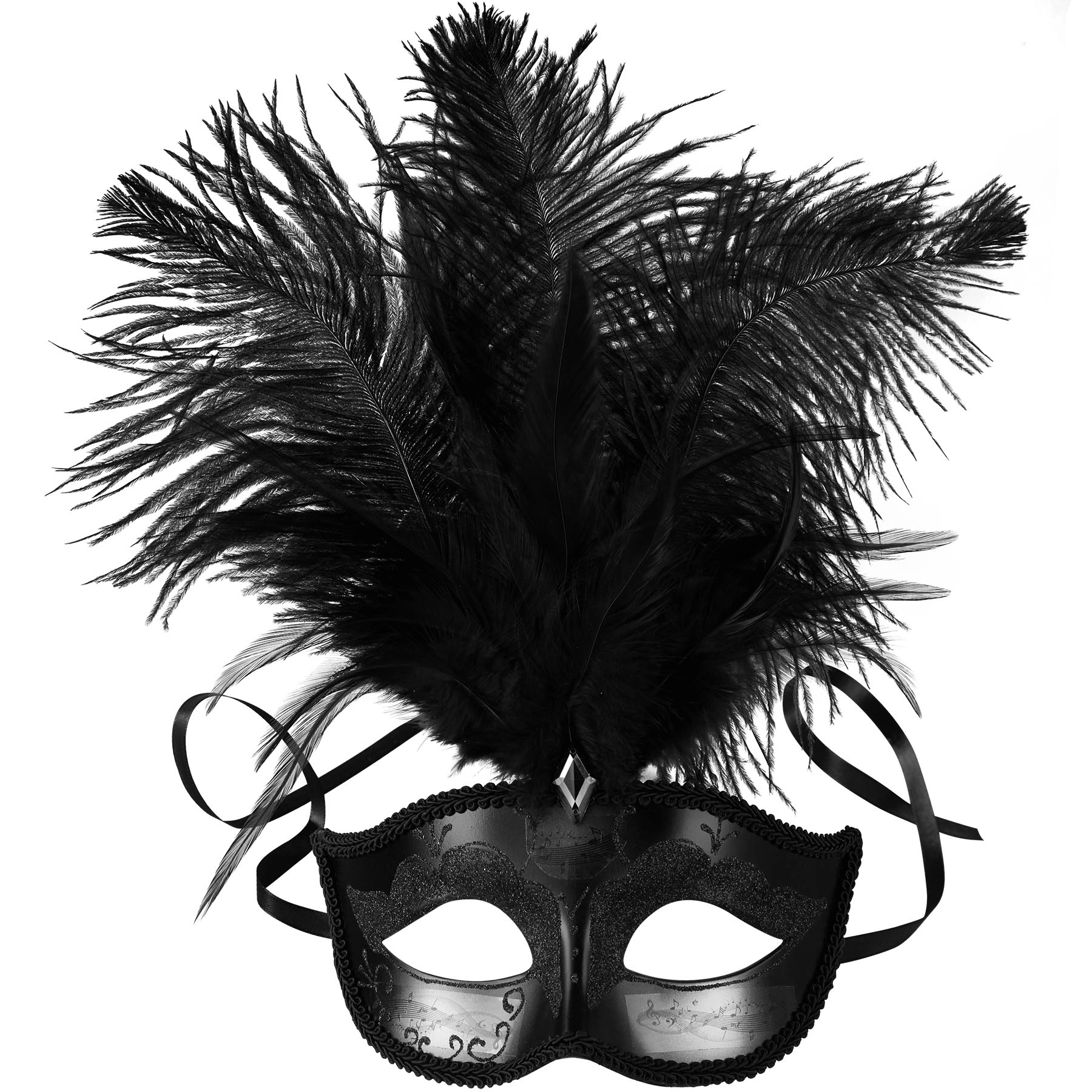 Venezianische Maske mit Federn - schwarz