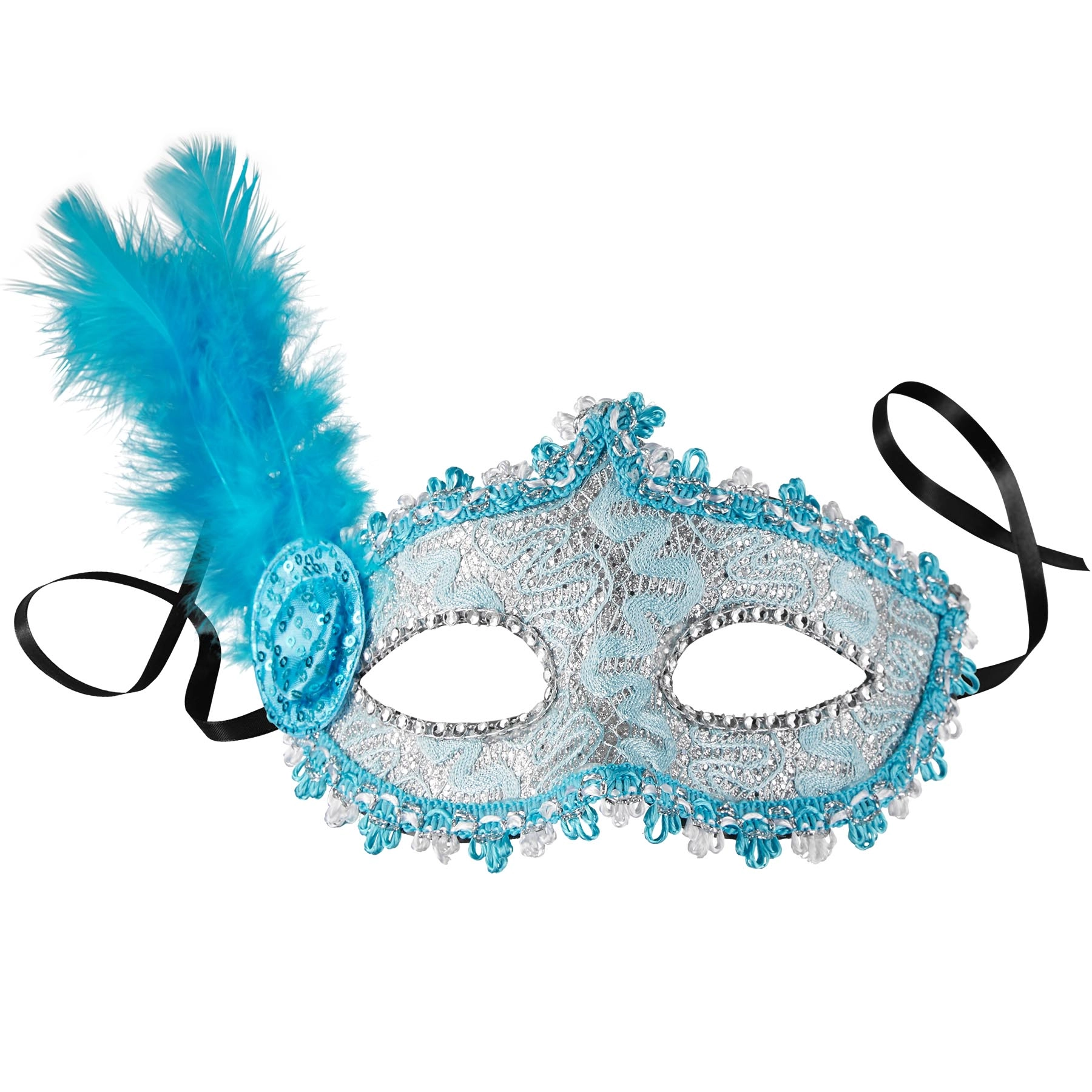 Venezianische Maske mit seitlicher Feder - blau