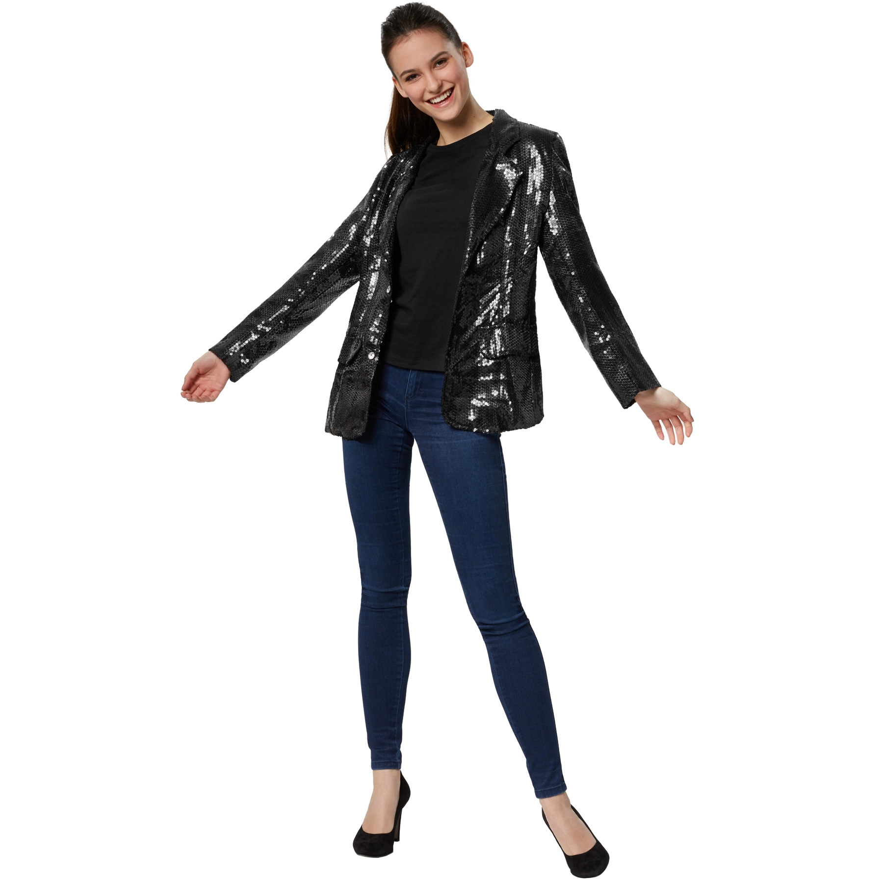 Pailletten-Jackett Damen - schwarz, XXL