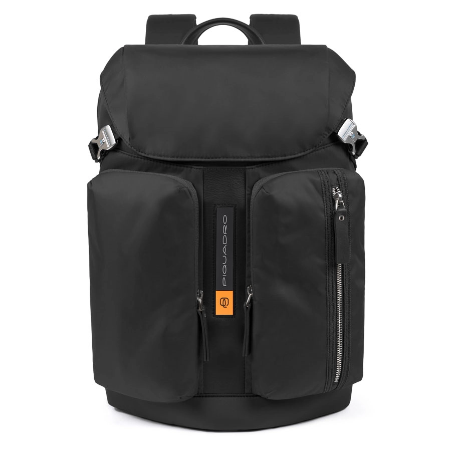Piquadro PQ-Bios Laptoprucksack 15,6 , Überschlag und zwei Fronttaschen schwarz