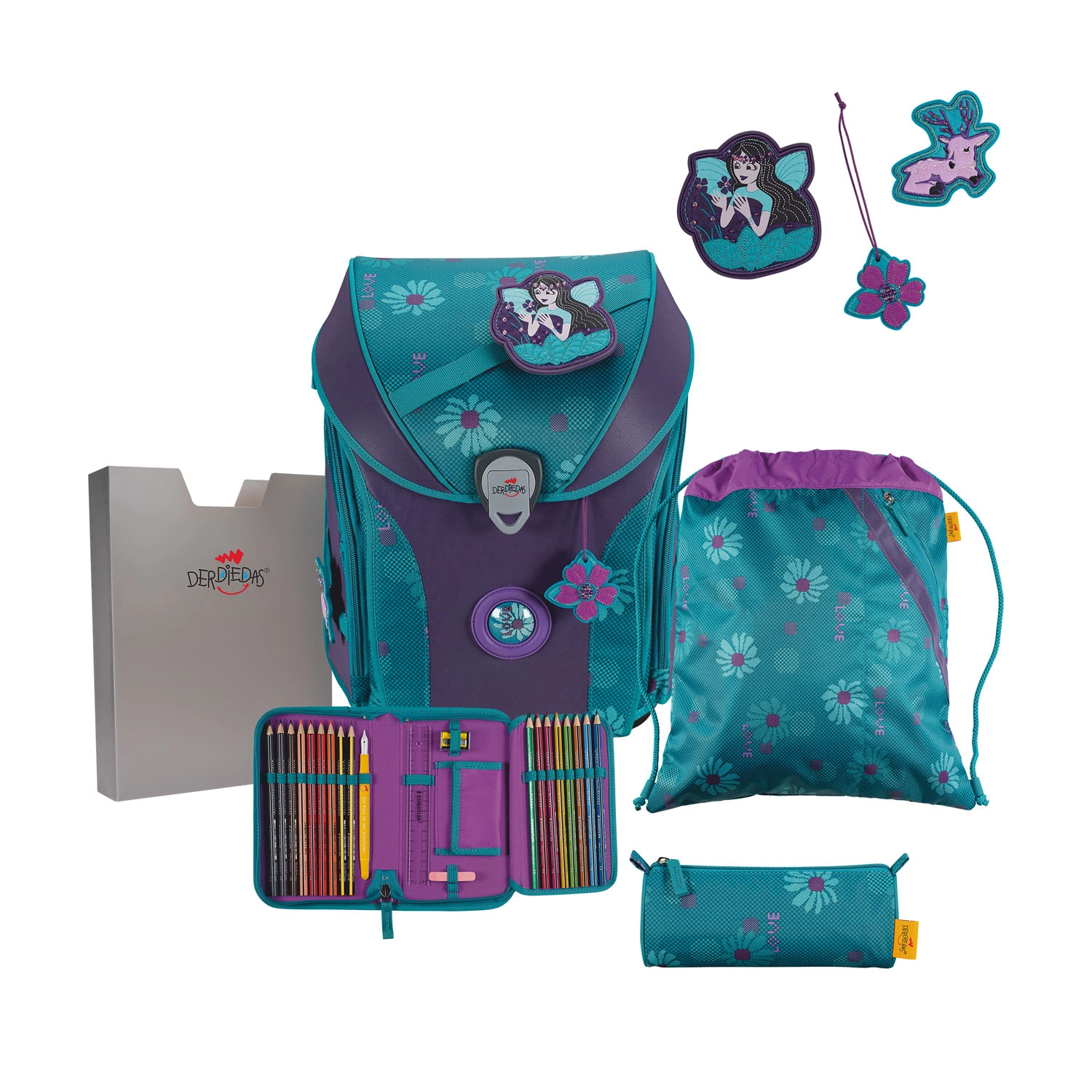 DerDieDas ErgoFlex MAX Exklusiv  Superflash  Schulrucksack-Set 5-teilig mit Sportbeutel Fairy Flower