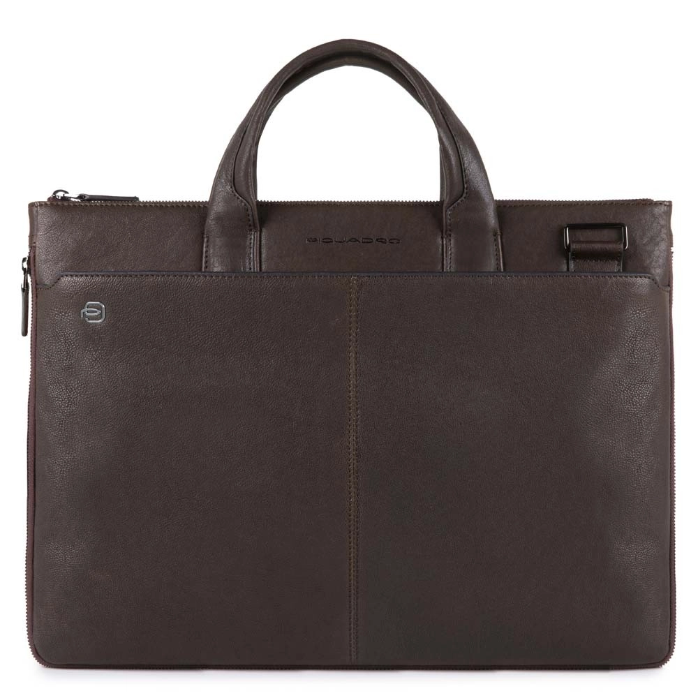 Piquadro Black Square Schmale Laptoptasche 15.6  erweiterbar dunkelbraun