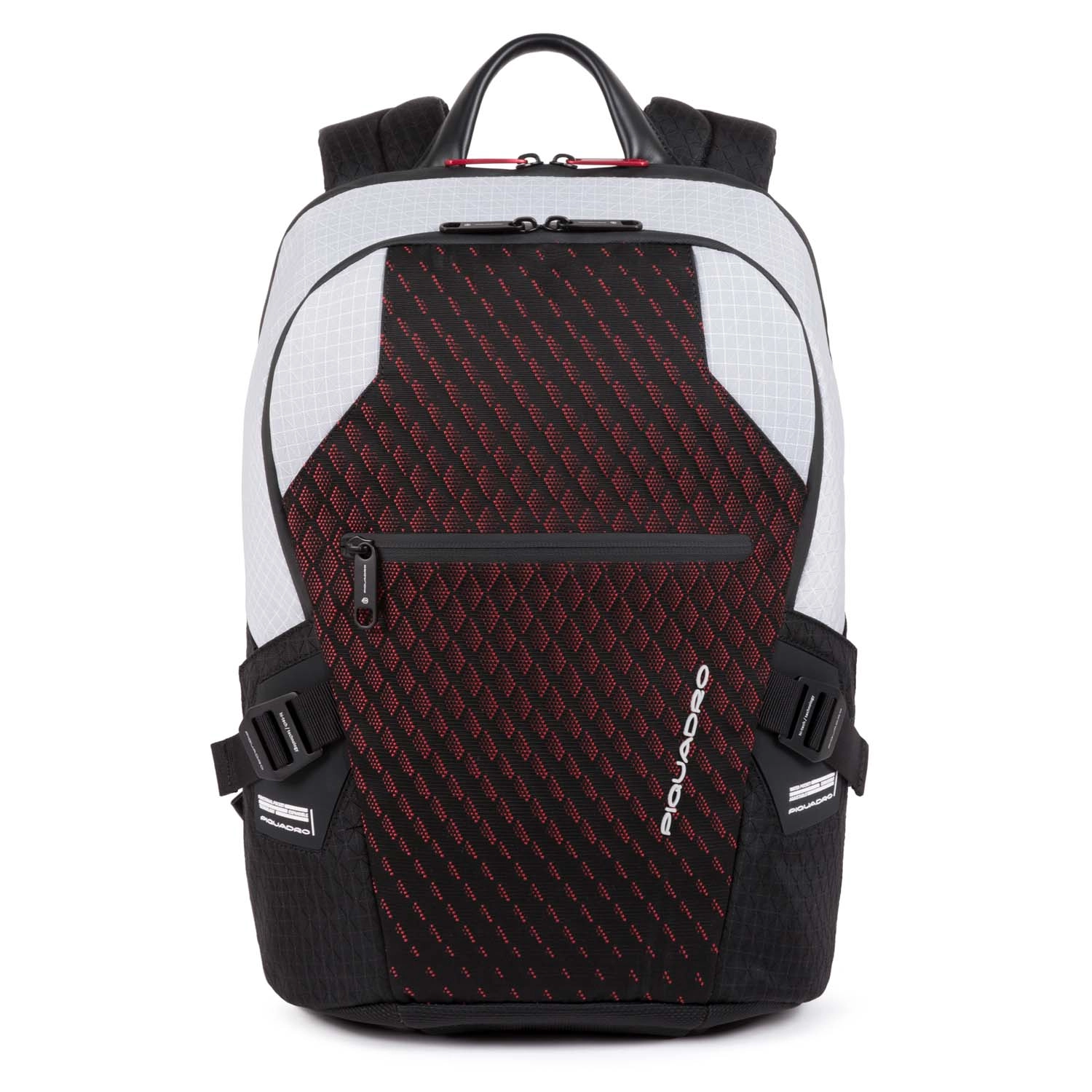 Piquadro PQ-Y Laptoprucksack mit zwei Fächern, 14  und Diebstahlsicherung grau/rot