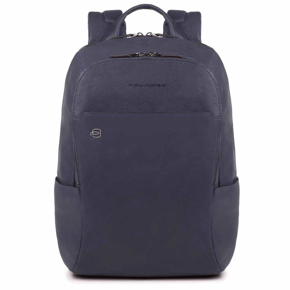 Piquadro Black Square Laptop-Rucksack 14  aus Leder oceanblau