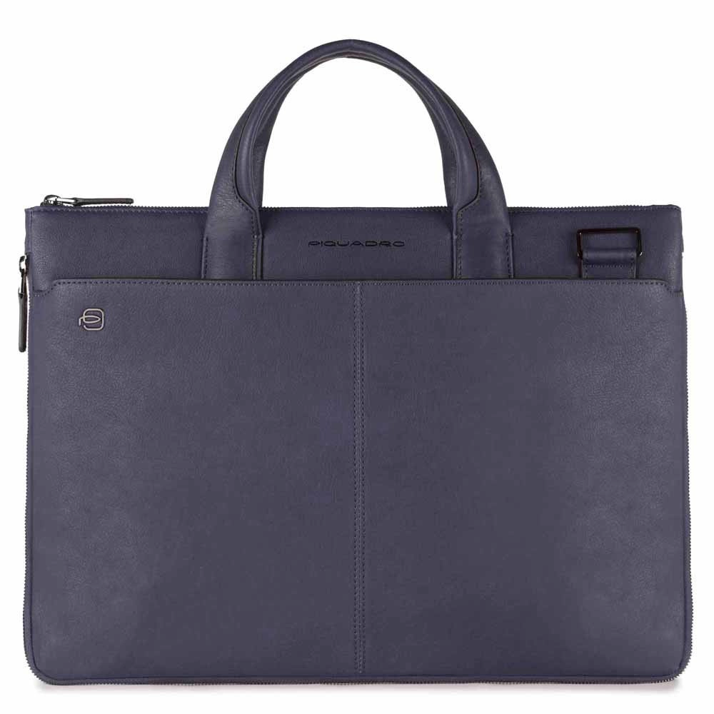 Piquadro Black Square Schmale Laptoptasche 15.6  erweiterbar oceanblau