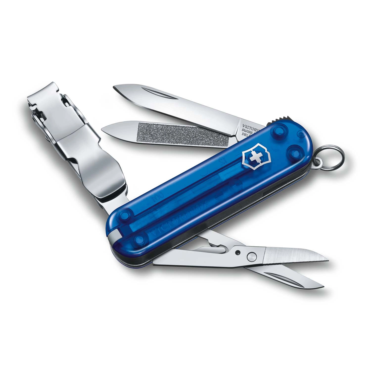 Victorinox Nail Clip 580, 8 Funktionen, Kleines Taschenmesser Blau Transparent