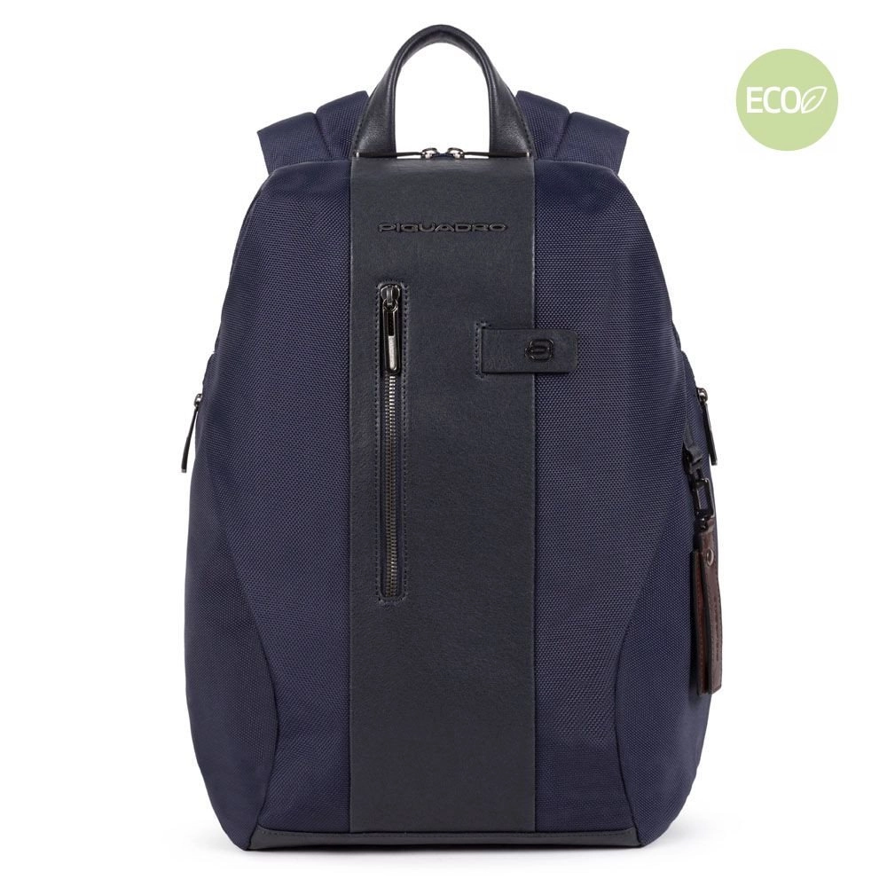 Piquadro Brief 2 Laptoprucksack 14  aus rezykliertem Stoff mit iPad®-Fa Blau