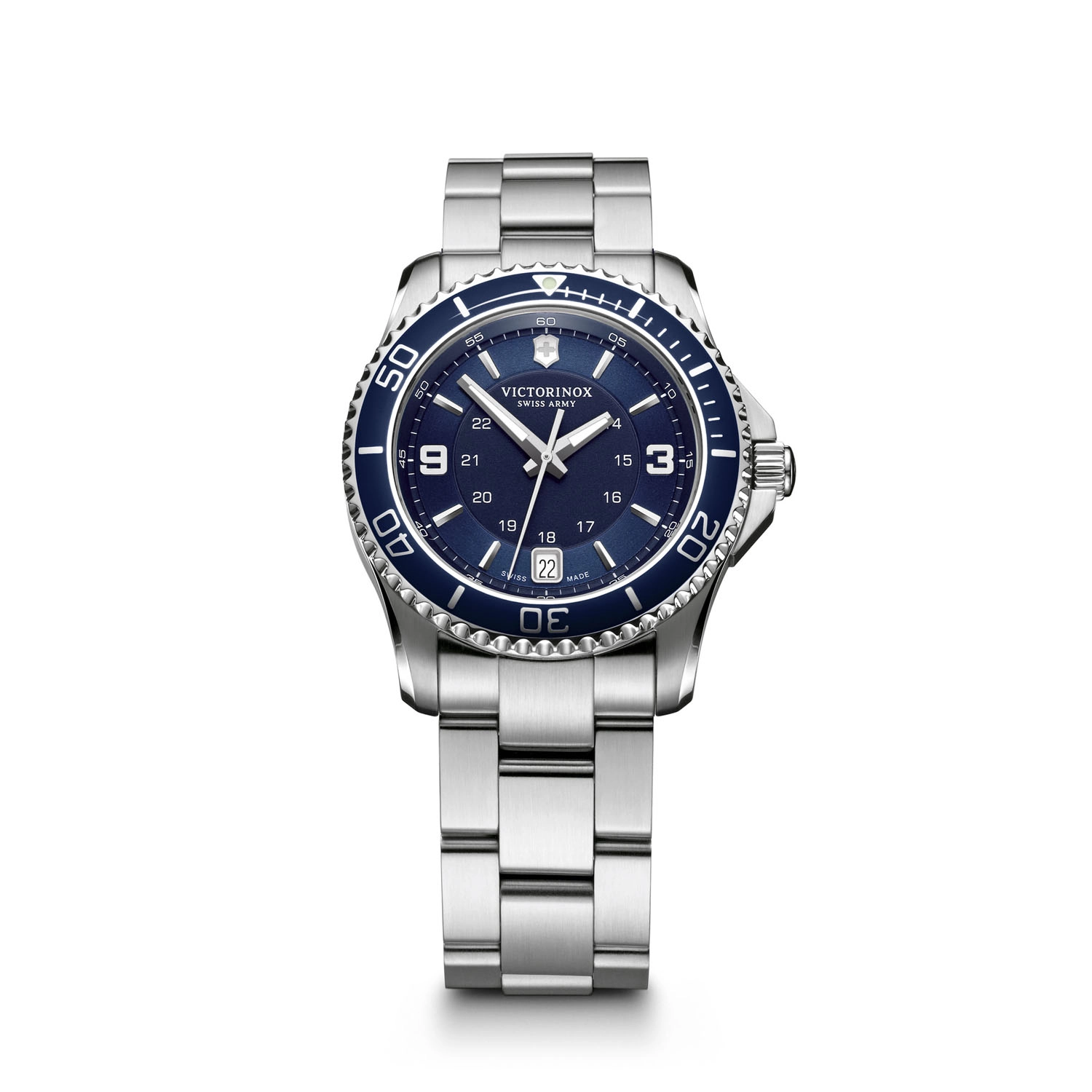 Victorinox Maverick Small Damen Taucheruhr  blue bezel, blue dial, silver stainless steel bracelet