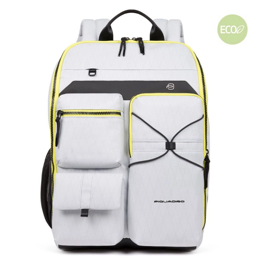 Piquadro Otello Laptoprucksack 14  aus recyceltem Stoff mit iPad®-Fach Weiß Eis