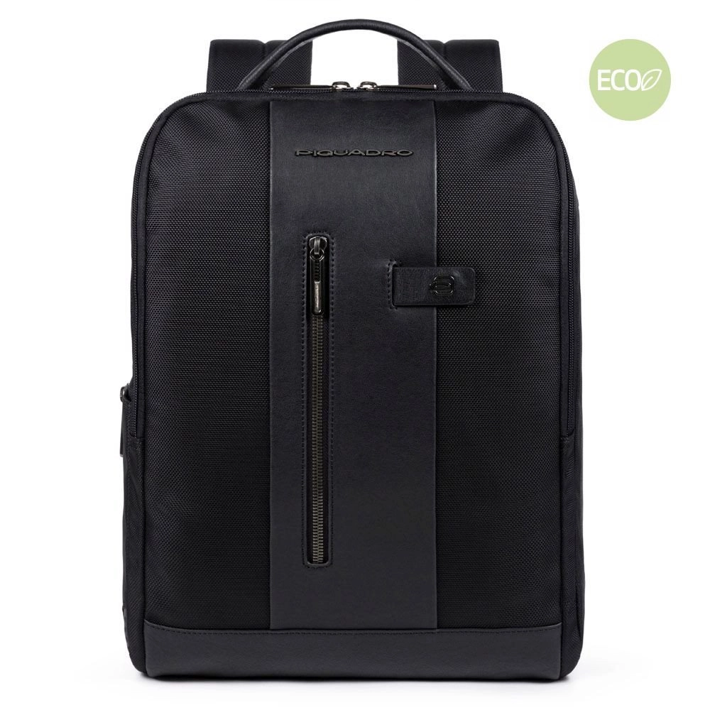 Piquadro Brief 2 Laptoprucksack 15,6  aus rezykliertem Stoff mit iPad Schwarz