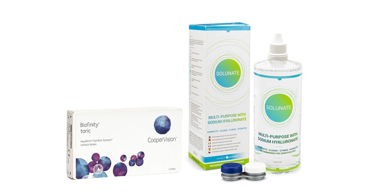 Biofinity Toric (3 Linsen) + Solunate Multi-Purpose 400 ml mit Behälter