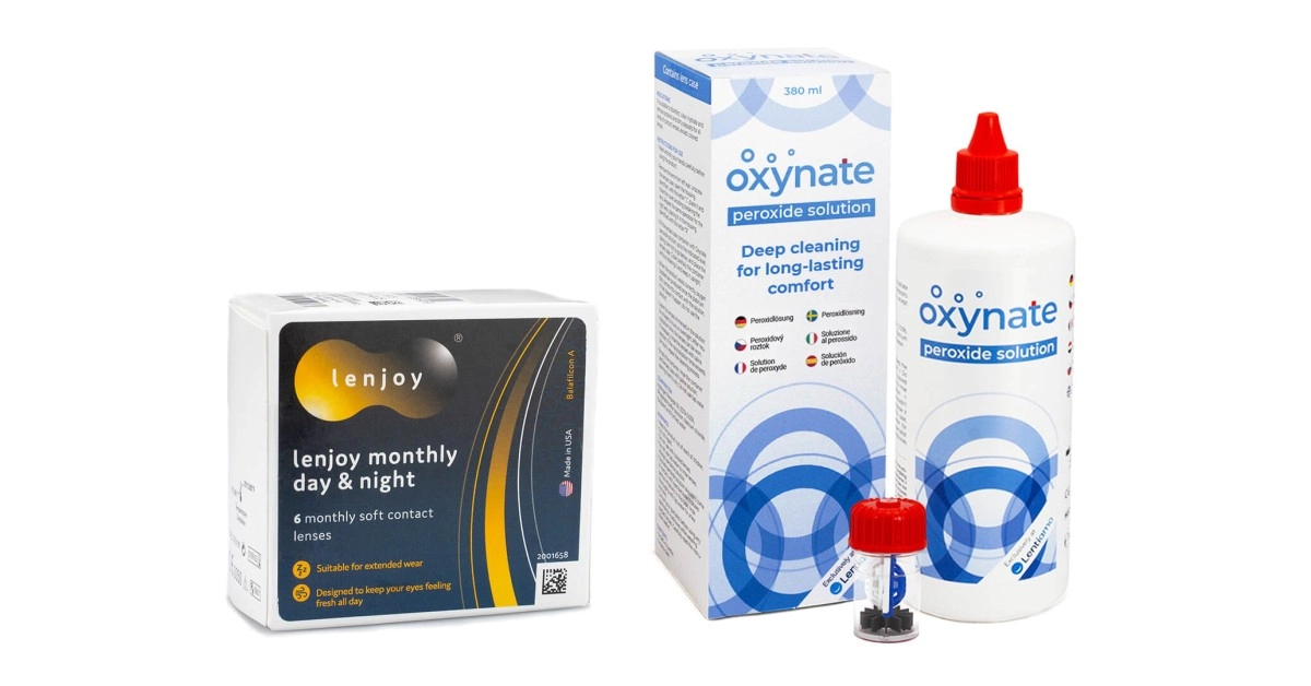 Lenjoy Monthly Day & Night (6 Linsen) + Oxynate Peroxide 380 ml mit Behälter